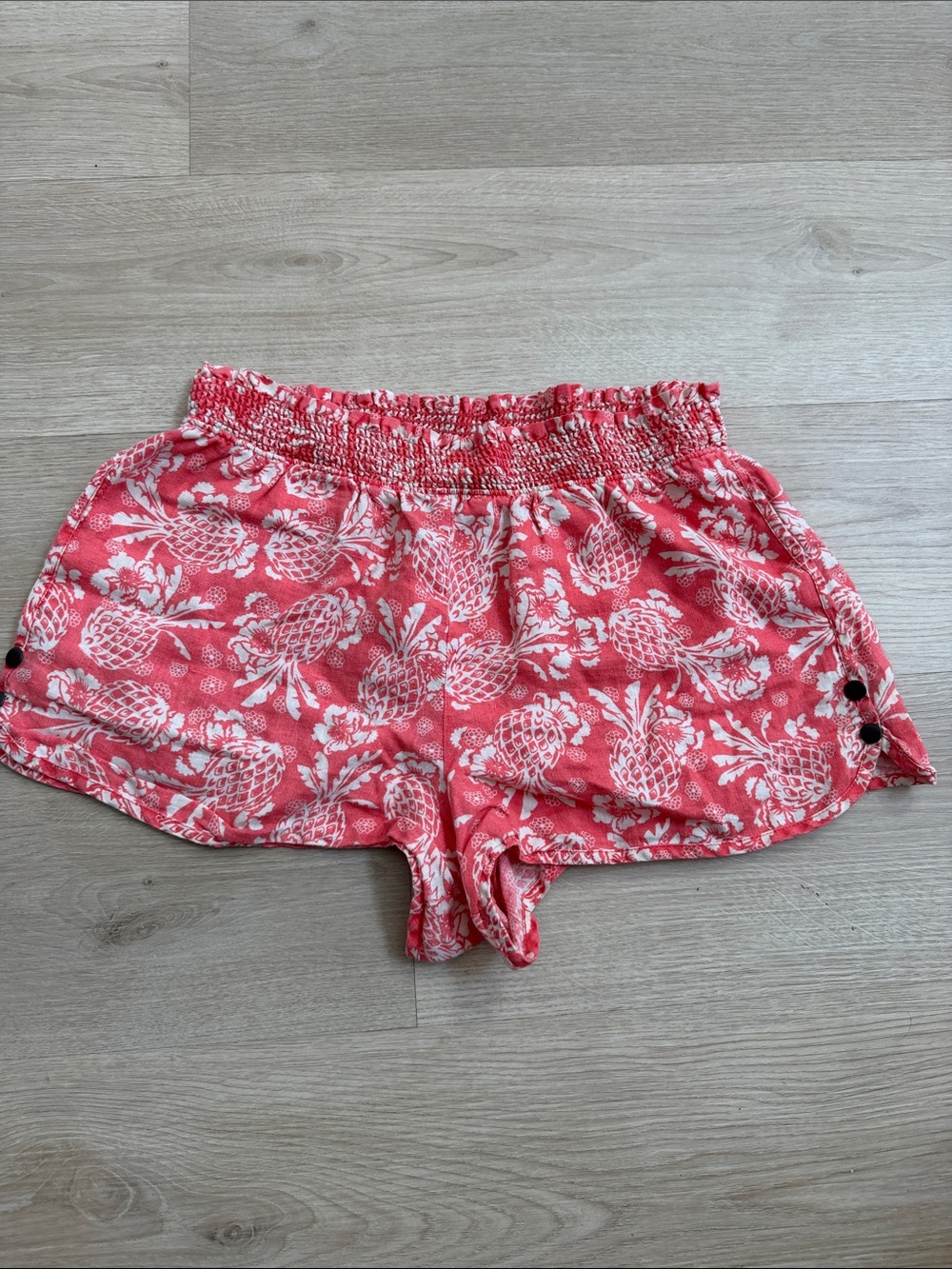 Anthropologie Coral Pineapple-Print Smocked Waist Shorts